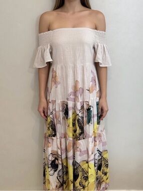 Maeve x Puebco Tiered Fish & Floral Print Maxi Dress, Size XSP